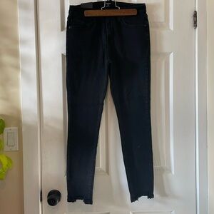 Just black denim distressed hem high rise black jeans punk goth rocker biker